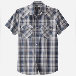 Pendleton Frontier Plaid Short Sleeve Plearl Snap Western Work Shirt Navy Size L
